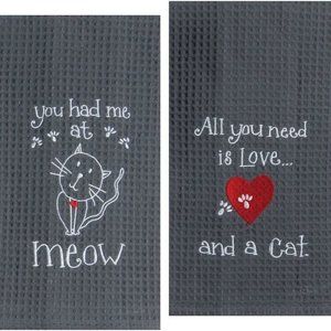 Kay Dee Designs Cat Lover Embroidered Towel Set - One Each You Had Me At Meow